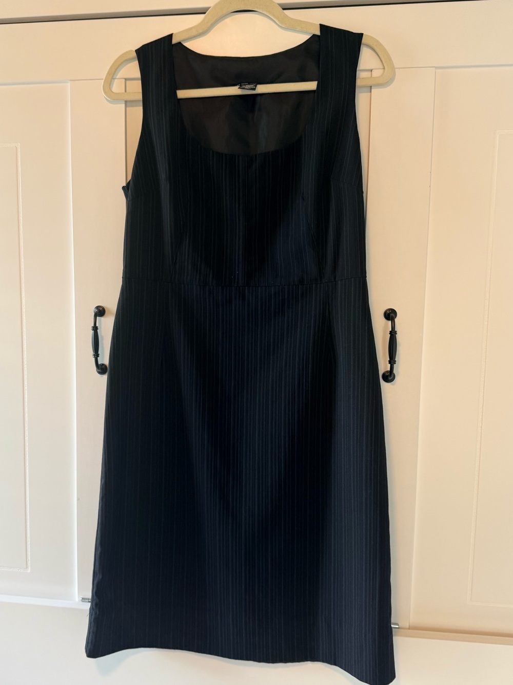New York & Company Black Pinstripe Sleeveless Sheath Dress